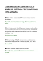 CALIFORNIA LIFE ACCIDENT AND HEALTH&NewLine;INSURANCE STATE EXAM FULLY SOLVED EXAM&NewLine;PAPER GRADED A&plus;