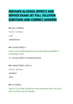 SERVSAFE ALCOHOL EFFECTS AND SERVICE EXAMS SET FULL SOLUTION QUESTIONS AND CORRECT