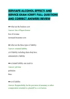 SERVSAFE ALCOHOL EFFECTS AND SERVICE EXAMS SET FULL SOLUTION QUESTIONS AND CORRECT