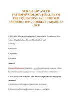 NUR 631 ADVANCED&NewLine;PATHOPHYSIOLOGY FINAL EXAM&NewLine;PREP QUESTIONS AND VERIFIED&NewLine;ANSWERS &vert; 100&percnt; CORRECT &vert; GRADE A&plus;&NewLine;- GCU