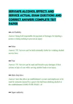 SERVSAFE ALCOHOL EFFECTS AND&NewLine;SERVICE ACTUAL EXAM QUESTIONS AND&NewLine;CORRECT ANSWERS COMPLETE TEST&NewLine;PAPER&NewLine;