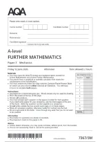 AQA A-level&NewLine;FURTHER MATHEMATICS &lpar; 7367&sol;3&Mcy; &rpar;&NewLine;Paper 3 Mechanics&NewLine;Question paper for June 2026