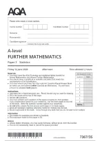 AQA A-level&NewLine;FURTHER MATHEMATICS  &lpar; 7367&sol;3S &rpar;&NewLine;Paper 3 Statistics&NewLine;Question paper for June 2026