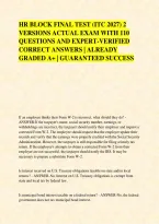 HR BLOCK FINAL TEST &lpar;ITC 2027&rpar; 2 &NewLine;VERSIONS ACTUAL EXAM WITH 110 &NewLine;QUESTIONS AND EXPERT-VERIFIED &NewLine;CORRECT ANSWERS &vert; ALREADY &NewLine;GRADED A&plus; &vert; GUARANTEED SUCCESS