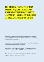 HR BLOCK FINAL TEST 2027 &NewLine;WITH 110 QUESTIONS AND &NewLine;EXPERT-VERIFIED CORRECT &NewLine;ANSWERS &vert; ALREADY GRADED &NewLine;A&plus; &vert; GUARANTEED SUCCESS