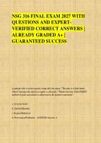 NSG 316 FINAL EXAM 2027 WITH &NewLine;QUESTIONS AND EXPERT&NewLine;VERIFIED CORRECT ANSWERS &vert; &NewLine;ALREADY GRADED A&plus; &vert; &NewLine;GUARANTEED SUCCESS