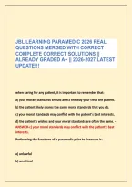 JBL LEARNING PARAMEDIC 2026 REAL &NewLine;QUESTIONS MERGED WITH CORRECT &NewLine;COMPLETE CORRECT SOLUTIONS &vert;&vert; &NewLine;ALREADY GRADED A&plus; &vert;&vert; 2026-2027 LATEST &NewLine;UPDATE&excl;&excl;&excl;