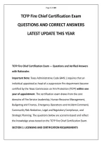TCFP Fire Chief Certification Exam QUESTIONS AND CORRECT ANSWERS LATEST UPDATE THIS YEAR is associated with the Texas Commission on Fire Protection &lpar;TCFP&rpar; certification requirements for individuals appointed as the Fire Chief&comma; formally identified by TCFP 