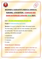 Brunner & Suddarth's Medical Surgical Nursing&comma; 15th Edition &vert; Complete Test Bank Rationales &vert; Updated 2026&sol;2027&NewLine;