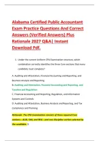 Alabama Certified Public Accountant &NewLine;Exam Practice Questions And Correct &NewLine;Answers &lpar;Verified Answers&rpar; Plus &NewLine;Rationale 2027 Q&A&vert; Instant &NewLine;Download Pdf