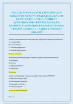 NSG 3100 FUNDAMENTAL CONCEPTS AND &NewLine;SKILLS FOR NURSING PRATICE &sol;GALEN 3100 &NewLine;EXAM  4 WITH ACTUAL CORRECT &NewLine;QUESTIONS AND VERIFIED DETAILED &NewLine;RATIONALE ANSWERS&vert; CURRENTLY TESTING &NewLine;VERSION &vert; ALREADY GRADED A&plus;&vert;NEWEST &NewLine;&vert;2026-2027 