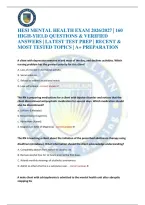 HESI MENTAL HEALTH EXAM 2026&sol;2027 &vert; 160 HIGH-YIELD QUESTIONS & VERIFIED ANSWERS &vert; LATEST TEST PREP &vert; RECENT & MOST TESTED TOPICS &vert; A&plus; PREPARATION