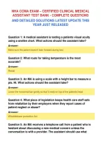 NHA CCMA EXAM &ndash; CERTIFIED CLINICAL MEDICAL&NewLine;ASSISTANT TEST BANK - COMPLETE QUESTIONS&NewLine;AND DETAILED SOLUTIONS LATEST UPDATE THIS&NewLine;YEAR JUST RELEASED