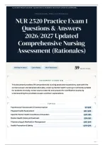NUR 2520 Practice Exam 1 Questions & Answers 2026&sol;2027 Updated Comprehensive Nursing Assessment &lpar;Rationales&rpar;