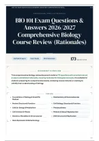 BIO 101 Exam Questions & Answers 2026&sol;2027 Comprehensive Biology Course Review &lpar;Rationales&rpar;