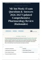 NR 566 Week 1 Exam Questions & Answers 2026&sol;2027 Updated Comprehensive Pharmacology Review &lpar;Rationales&rpar;