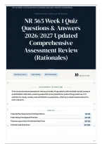 NR 565 Week 1 Quiz Questions & Answers 2026&sol;2027 Updated Comprehensive Assessment Review &lpar;Rationales&rpar;