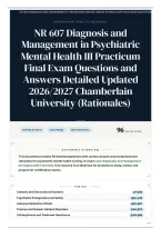 NR 607 Diagnosis and Management in Psychiatric Mental Health III Practicum Final Exam Questions and Answers Detailed Updated 2026&sol;2027 Chamberlain University &lpar;Rationales&rpar;