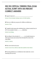 SSH 105 CRITICAL THINKING FINAL EXAM&NewLine;ACTUAL SCRIPT WITH 100 PERCENT&NewLine;CORRECT ANSWERS&NewLine;