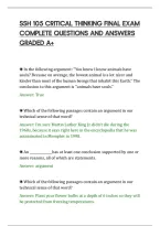 SSH 105 CRITICAL THINKING FINAL EXAM&NewLine;COMPLETE QUESTIONS AND ANSWERS&NewLine;GRADED A&plus;