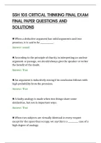 SSH 105 CRITICAL THINKING FINAL EXAM&NewLine;FINAL PAPER QUESTIONS AND&NewLine;SOLUTIONS