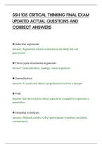 SSH 105 CRITICAL THINKING FINAL EXAM&NewLine;UPDATED ACTUAL QUESTIONS AND&NewLine;CORRECT ANSWERS&NewLine;