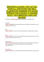 SERVSAFE ALCOHOL TEST ACTUAL &NewLine;EXAM ALL QUESTIONS AND WELL &NewLine;ELABORATED ANSWERS TOP RATED &NewLine;VERSION FOR ALREADY A&plus; GRADED &NewLine;HIGHLY RECOMMENDED &vert;NEW AND &NewLine;REVISED 