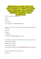 SERVSAFE ALCOHOL PRACTICE &NewLine;TESTS&colon;GRADE A&plus; COMPLETE EXAM &NewLine;QUESTIONS AND 100&percnt; VERIFIED &NewLine;ANSWERS &lpar;2026&sol;2027&rpar; PASS &NewLine;GUARANTEE 