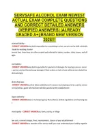 SERVSAFE ALCOHOL EXAM NEWEST &NewLine;ACTUAL EXAM COMPLETE QUESTIONS &NewLine;AND CORRECT DETAILED ANSWERS &NewLine;&lpar;VERIFIED ANSWERS&rpar; &vert;ALREADY &NewLine;GRADED A&plus;&vert;&vert;BRAND NEW VERSION &NewLine;2026&excl;&excl;&excl; 