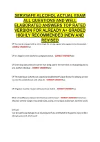 SERVSAFE ALCOHOL ACTUAL EXAM &NewLine;ALL QUESTIONS AND WELL &NewLine;ELABORATED ANSWERS TOP RATED &NewLine;VERSION FOR ALREADY A&plus; GRADED &NewLine;HIGHLY RECOMMENDED &vert;NEW AND &NewLine;REVISED 