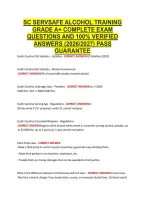 SC SERVSAFE ALCOHOL TRAINING &NewLine;GRADE A&plus; COMPLETE EXAM &NewLine;QUESTIONS AND 100&percnt; VERIFIED &NewLine;ANSWERS &lpar;2026&sol;2027&rpar; PASS &NewLine;GUARANTEE