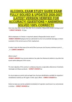ALCOHOL EXAM STUDY GUIDE EXAM &NewLine;FULLY SOLVED & UPDATED 2026-2027 &NewLine;&lpar;LATEST VERSION VERIFIED FOR &NewLine;ACCURACY&rpar; &lpar;QUESTIONS &plus; ANSWERS&rpar; &NewLine;SOLVED 100&percnt; CORRECT&excl;&excl; 