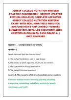 JERSEY COLLEGE NUTRITION MIDTERM&NewLine;PRACTICE EXAMINATION&ast; NEWEST UPDATED&NewLine;EDITION &lpar;2026-2027&rpar; COMPLETE APPROVED&NewLine;JERSEY COLLEGE NUTRITION MISTERM&NewLine;EXAM&ast; WITH REAL HIGH YIELD PRACTICE&NewLine;&lpar;200&rpar; QUESTIONS AND CORRECT VERIFIED&NewLine;ANSWERS&lpar;100&percnt; DETAILED SOLUTIONS&rpar; WI