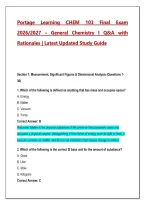 CHEM 103 General Chemistry I Final Exam 2026&sol;2027 &ndash; Portage Learning &vert; Practice Q&A with Detailed Rationales &vert; Updated Study Guide
