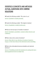 STATISTICS CONCEPTS AND METHODS&NewLine;ACTUAL QUESTIONS WITH VERIFIED&NewLine;SOLUTIONS