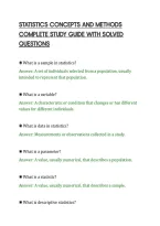 STATISTICS CONCEPTS AND METHODS&NewLine;COMPLETE STUDY GUIDE WITH SOLVED&NewLine;QUESTIONS&NewLine;