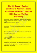 Bio 100 Exam 1 Review &vert;&NewLine;Questions & Answers &vert; Grade&NewLine;A&plus;&vert; &lpar;Latest 2026&sol; 2027 Update&rpar;&NewLine;100&percnt; Correct &lpar;Verified&NewLine;Solutions&rpar;&NewLine;Observation&comma; Problems and Questions&comma; Hypothesis&comma; Observations and&NewLine;Experimentation&comma; Data collection and analysis&comma; Conclusions&comma; Theori