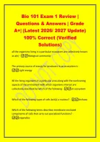 Bio 101 Exam 1 Review &vert;&NewLine;Questions & Answers &vert; Grade&NewLine;A&plus;&vert; &lpar;Latest 2026&sol; 2027 Update&rpar;&NewLine;100&percnt; Correct &lpar;Verified&NewLine;Solutions&rpar;&NewLine;all the organisms living in a particular ecosystem are collectively known&NewLine;as a&lpar;n&rpar; -Biological community&NewLine;The primary source of energ