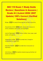 BIO 110 Exam 1 Study Guide&NewLine;Review &vert; Questions & Answers &vert;&NewLine;Grade A&plus;&vert; &lpar;Latest 2026&sol; 2027&NewLine;Update&rpar; 100&percnt; Correct &lpar;Verified&NewLine;Solutions&rpar;&NewLine;Biology -The study of living organisms and their interactions&period;&NewLine;Characteristics of Life -Growth&comma; reproduction&comma; resp