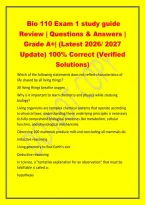 Bio 110 Exam 1 study guide&NewLine;Review &vert; Questions & Answers &vert;&NewLine;Grade A&plus;&vert; &lpar;Latest 2026&sol; 2027&NewLine;Update&rpar; 100&percnt; Correct &lpar;Verified&NewLine;Solutions&rpar;&NewLine;Which of the following statements does not reflect characteristics of&NewLine;life shared by all living things&quest;&NewLine;All living thin