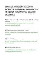 STATISTICS FOR NURSING RESEARCH A&NewLine;WORKBOOK FOR EVIDENCE BASED PRACTICE&NewLine;4TH EDITION FINAL PAPER FULL SOLUTION&NewLine;STUDY GUIDE