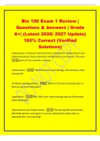 Bio 100 Exam 1 Review &vert;&NewLine;Questions & Answers &vert; Grade&NewLine;A&plus;&vert; &lpar;Latest 2026&sol; 2027 Update&rpar;&NewLine;100&percnt; Correct &lpar;Verified&NewLine;Solutions&rpar;&NewLine;Observation&comma; Problems and Questions&comma; Hypothesis&comma; Observations and&NewLine;Experimentation&comma; Data collection and analysis&comma; Conclusions&comma; Theori