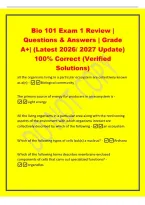 Bio 101 Exam 1 Review &vert;&NewLine;Questions & Answers &vert; Grade&NewLine;A&plus;&vert; &lpar;Latest 2026&sol; 2027 Update&rpar;&NewLine;100&percnt; Correct &lpar;Verified&NewLine;Solutions&rpar;&NewLine;all the organisms living in a particular ecosystem are collectively known&NewLine;as a&lpar;n&rpar; -Biological community&NewLine;The primary source of energ