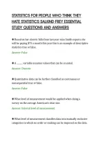 STATISTICS FOR PEOPLE WHO THINK THEY&NewLine;HATE STATISTICS SALKIND FREY ESSENTIAL&NewLine;STUDY QUESTIONS AND ANSWERS
