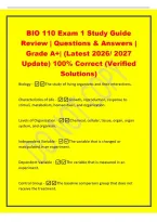 BIO 110 Exam 1 Study Guide&NewLine;Review &vert; Questions & Answers &vert;&NewLine;Grade A&plus;&vert; &lpar;Latest 2026&sol; 2027&NewLine;Update&rpar; 100&percnt; Correct &lpar;Verified&NewLine;Solutions&rpar;&NewLine;Biology -The study of living organisms and their interactions&period;&NewLine;Characteristics of Life -Growth&comma; reproduction&comma; response t