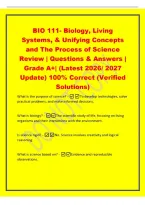 BIO 111- Biology&comma; Living&NewLine;Systems&comma; & Unifying Concepts&NewLine;and The Process of Science&NewLine;Review &vert; Questions & Answers &vert;&NewLine;Grade A&plus;&vert; &lpar;Latest 2026&sol; 2027&NewLine;Update&rpar; 100&percnt; Correct &lpar;Verified&NewLine;Solutions&rpar;&NewLine;What is the purpose of science&quest; - To develop technologies&comma; solve