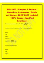 BIO 1000 - Chapter 1 Review &vert;&NewLine;Questions & Answers &vert; Grade&NewLine;A&plus;&vert; &lpar;Latest 2026&sol; 2027 Update&rpar;&NewLine;100&percnt; Correct &lpar;Verified&NewLine;Solutions&rpar;&NewLine;All tissues are composed of cells&period; &lpar;T&sol;F&rpar; -True&NewLine;A flower on a plant represents which level of organization&quest;&NewLine;atom