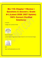 Bio 110&colon; Chapter 1 Review &vert;&NewLine;Questions & Answers &vert; Grade&NewLine;A&plus;&vert; &lpar;Latest 2026&sol; 2027 Update&rpar;&NewLine;100&percnt; Correct &lpar;Verified&NewLine;Solutions&rpar;&NewLine;Evolution&NewLine;change over a period of time