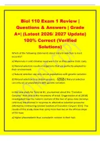 Biol 110 Exam 1 Review &vert;&NewLine;Questions & Answers &vert; Grade&NewLine;A&plus;&vert; &lpar;Latest 2026&sol; 2027 Update&rpar;&NewLine;100&percnt; Correct &lpar;Verified&NewLine;Solutions&rpar;&NewLine;Which of the following statements about natural selection is most&NewLine;accurate&quest;&NewLine;a&rpar; Mammals in cold climates need warm fur so they evol
