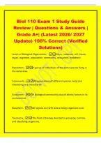 Biol 110 Exam 1 Study Guide&NewLine;Review &vert; Questions & Answers &vert;&NewLine;Grade A&plus;&vert; &lpar;Latest 2026&sol; 2027&NewLine;Update&rpar; 100&percnt; Correct &lpar;Verified&NewLine;Solutions&rpar;&NewLine;Levels of Biological Organization -Atom&comma; molecule&comma; cell&comma; tissue&comma;&NewLine;organ&comma; organism&comma; population&comma; community&comma; ecosystem&comma; bio